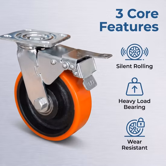 Heavy Duty Industrial 500kg Capacity Waterproof 5 Inch Dual Wheel Acid Resistant Casters for Storage Racks with Roller Bearing Design